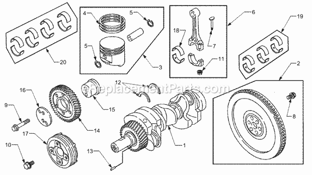 Crankshaft, Pistons & Flywheel Diagram and Parts List for 5234DL 54AL544-710, 54BL544-710 Cub Cadet Lawn Tractor
